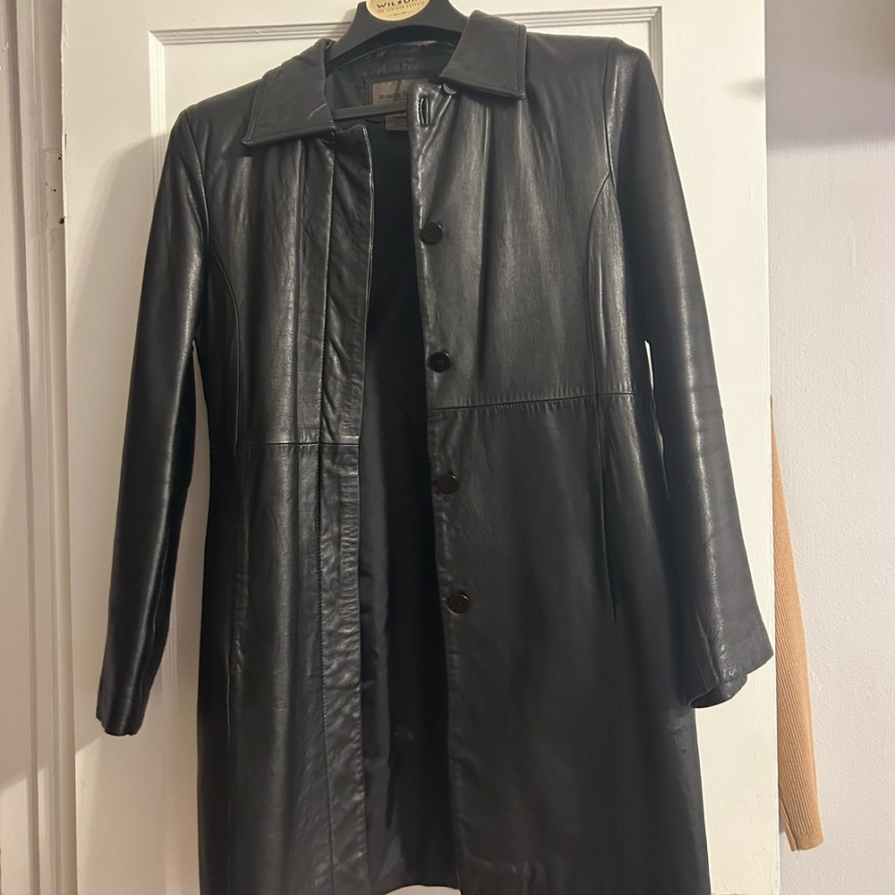 Black leather jacket/peacoat